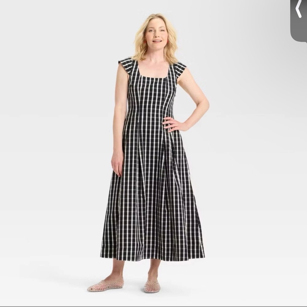 a new day Black and White Gingham Midi Dress
